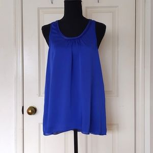 NWT. Express Bright Electric Blue Satin Sleeveless Blouse w/beads neckline decor